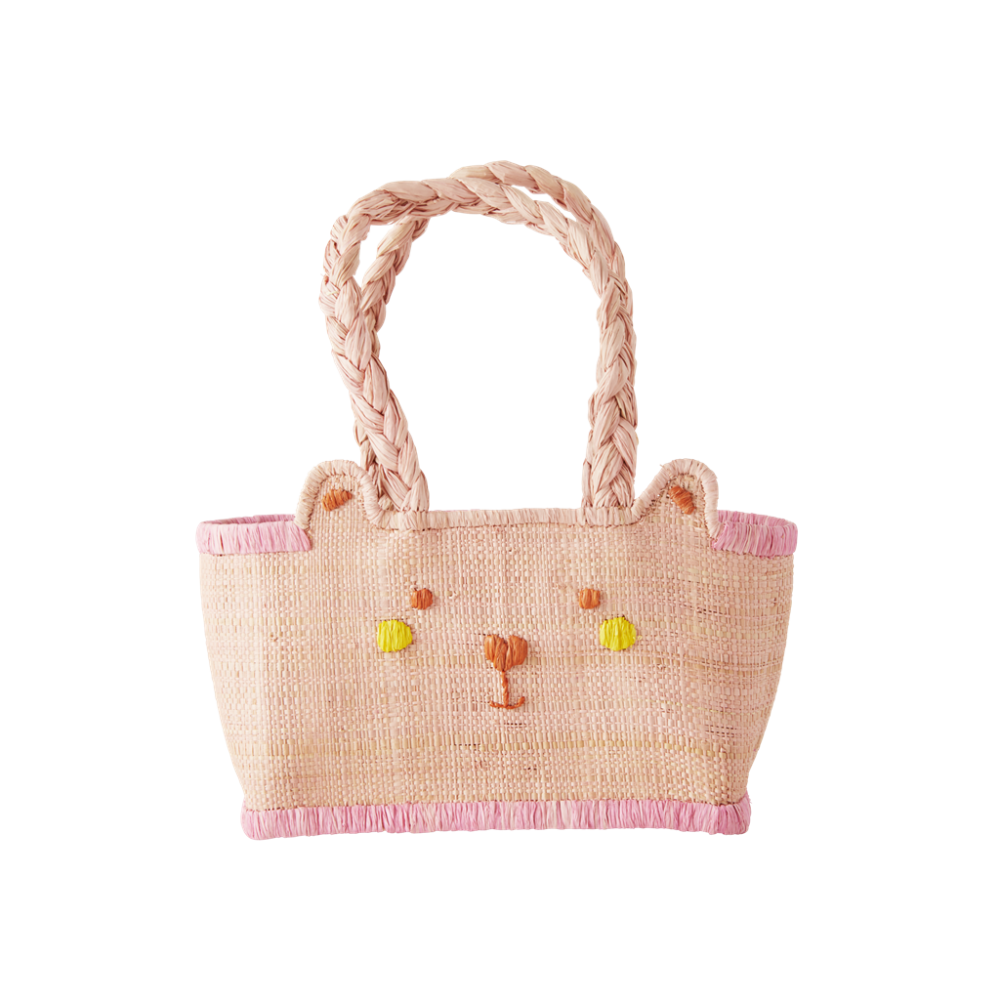Kids Pink Bear Shaped Raffia Bag By Rice DK
